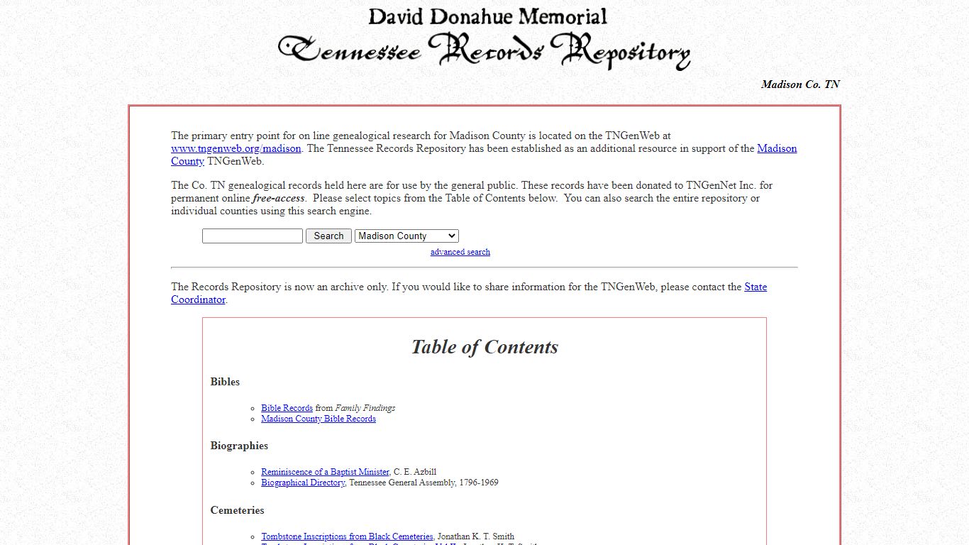 Madison Co. TN Records Repository - TNGenWeb